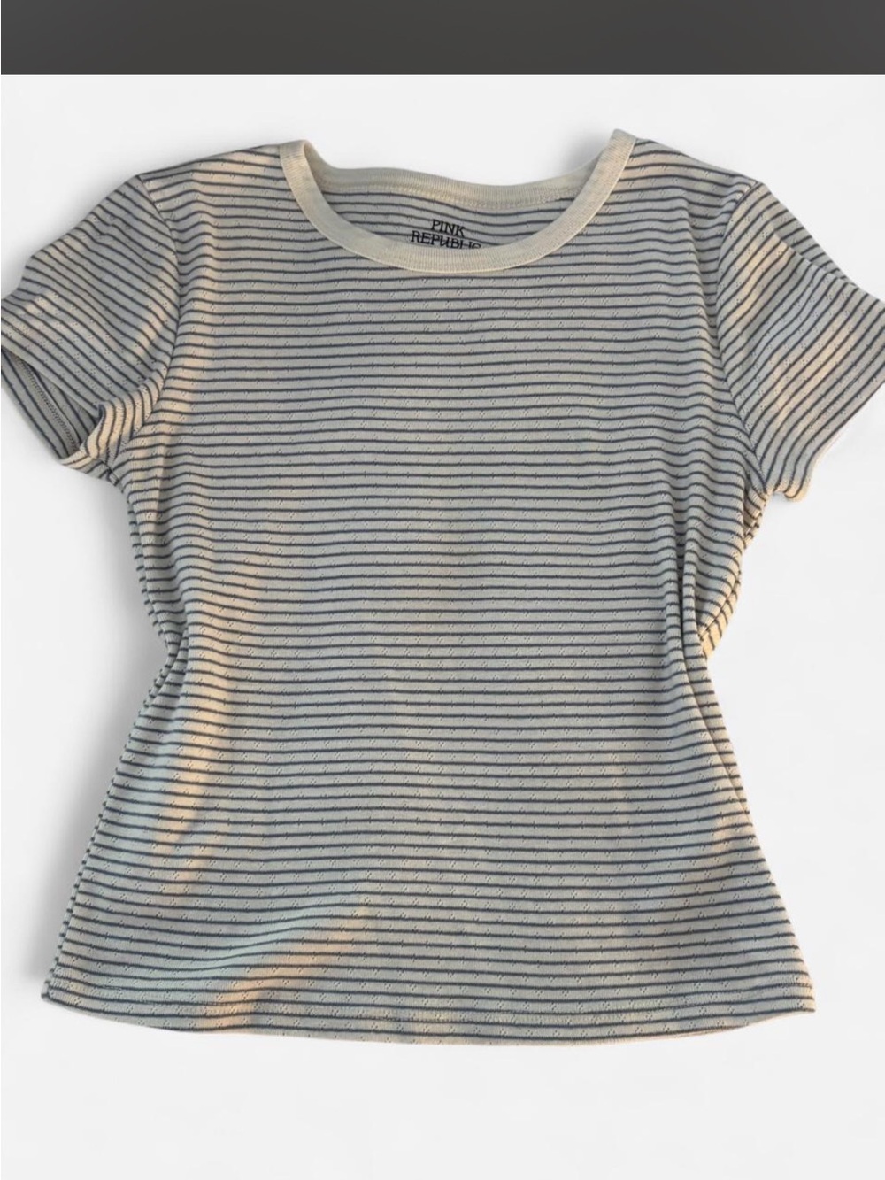 Pink Republic White and Navy Striped Short Sleeve Crewneck Tee